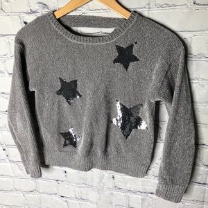 Justice Girls Chenille Sweater Sequin Stars Gray Size 10